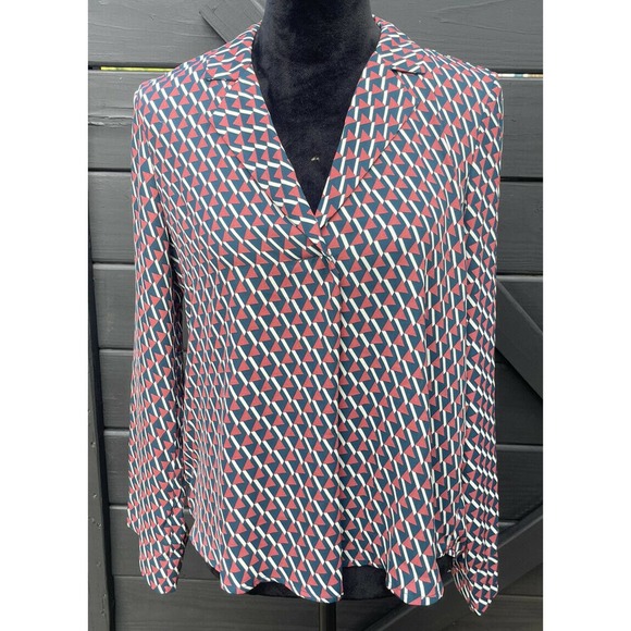 Lush Tops - NEW Lush Blouse V-neck Collared Geometric Pattern Long Sleeve Pullover Small